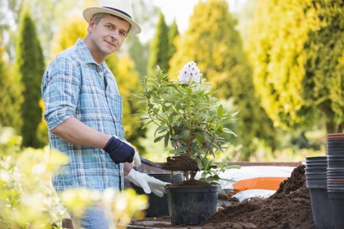 Gardener planning garden layout in Thamesmead